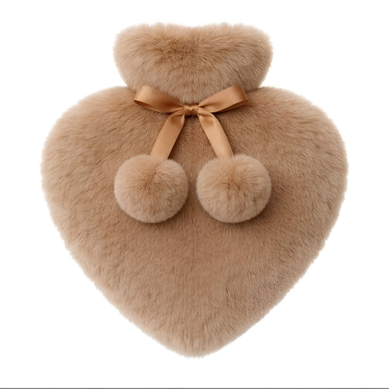 Aroma Home Honey Brown Faux Fur Heart Hot Water Bottle