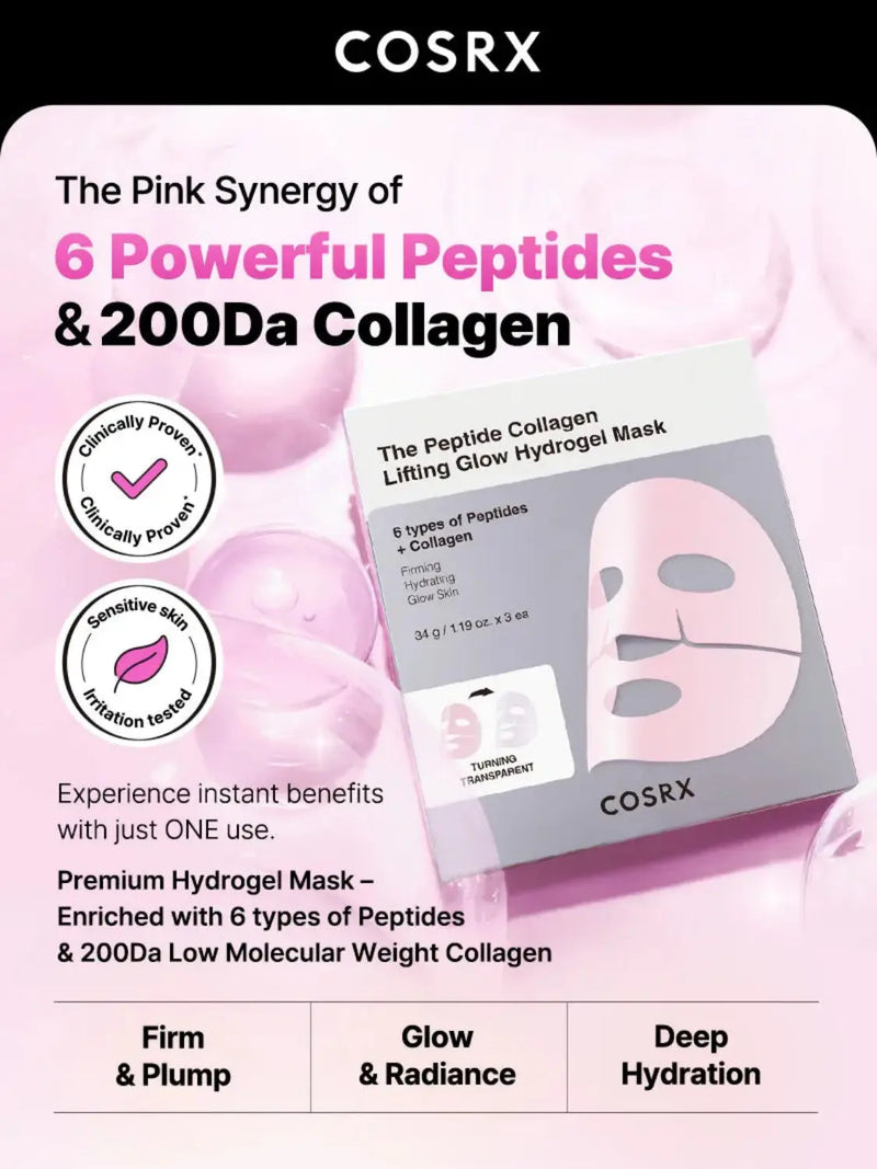 COSRX Peptide Collagen Glow Hydrogel Mask 3-Pack