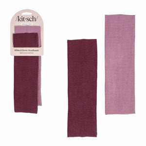 Ribbed Elastic Headbands Set Cherry Lacquer & Dusty Pink