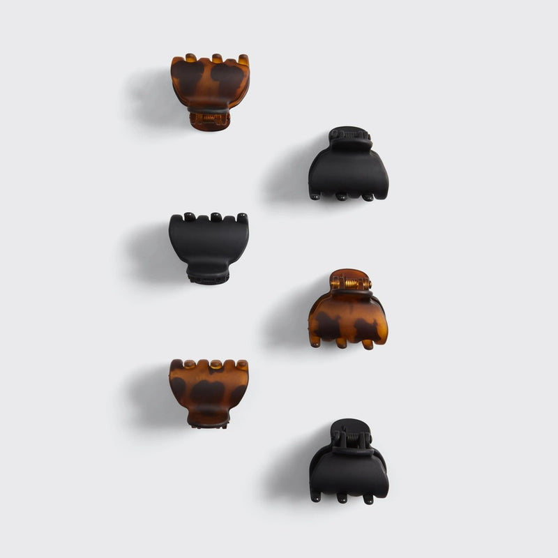 Kitsch X-small Claw Clips 6pc Black & Tort, set van zes kleine haarclips