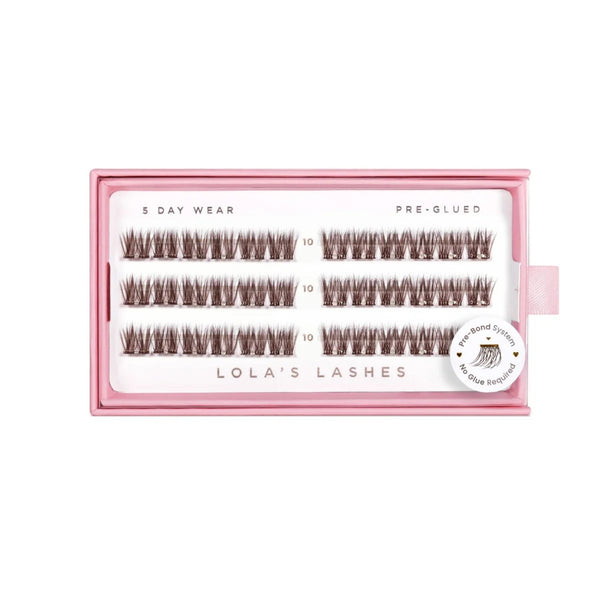 Lola's Lashes Pre-glued Lashes Dark Cocoa 10mm, voorgelijmde wimperclusters in diepbruine tint