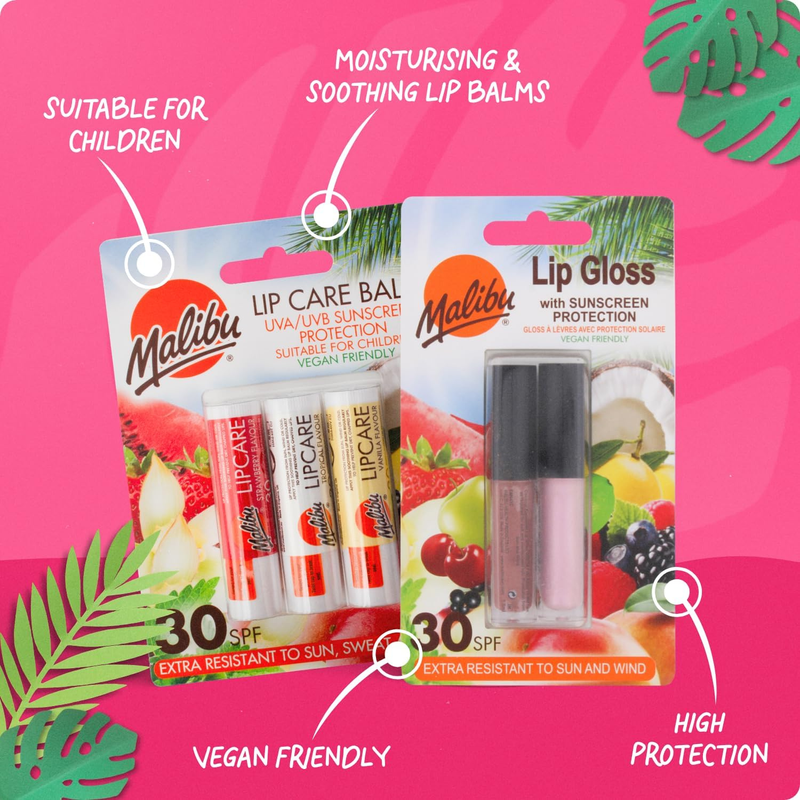 Malibu Suncare SPF 30 Lip Balm Assorted Vanilla Tropical & Strawberry