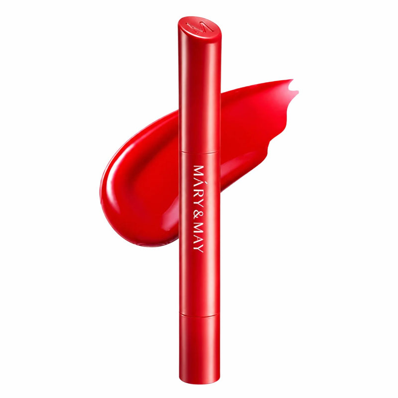 Mary & May Blooming Glow Lip 04 Cool Red Tulip, hydraterende lipgloss in koele rode tint.