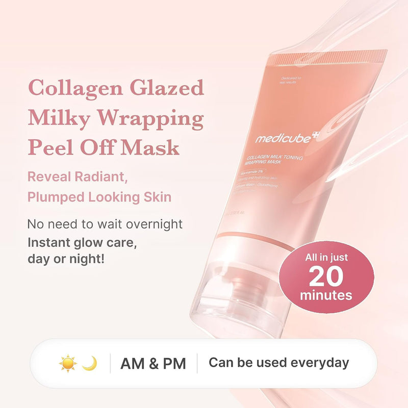 Medicube Collagen Milk Toning Wrapping Mask, hydraterend en verhelderend peel off masker met collageen.