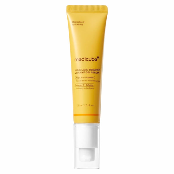 Medicube Kojic Acid Turmeric Vita Eye Gel Serum in een witte fles met pompje
