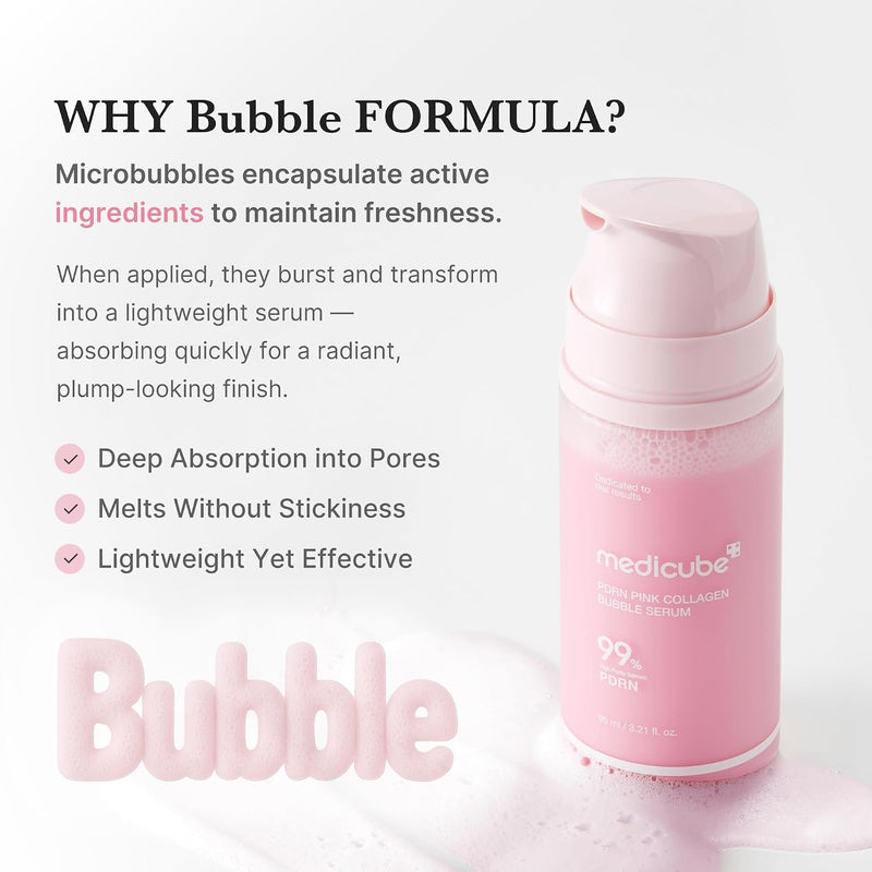 Medicube Pdrn Pink Collagen Bubble Serum, een hydraterend en versterkend gezichtsserum.