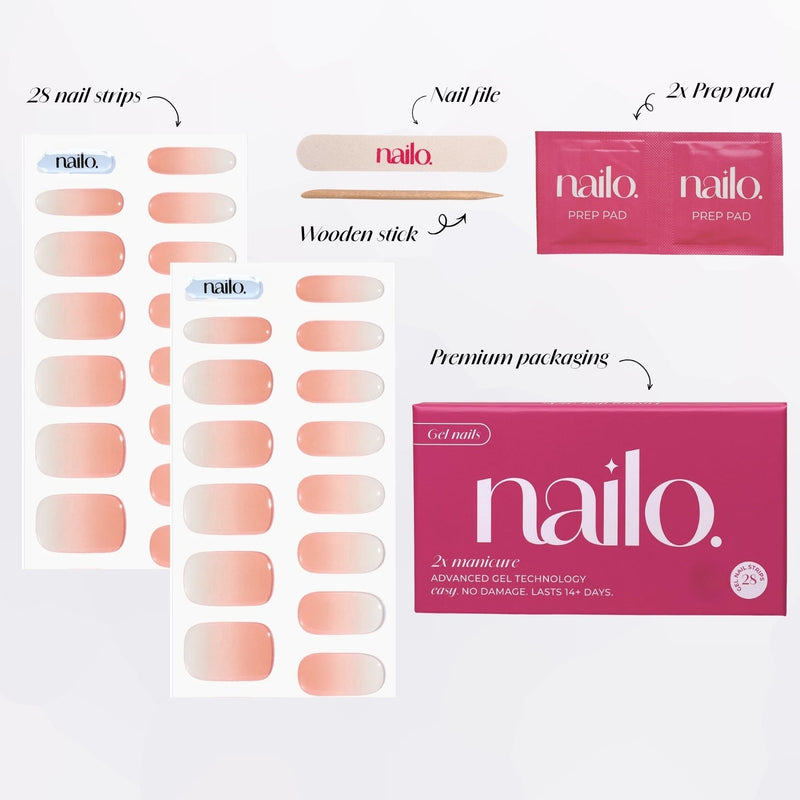 Nailo gellak stickers Peachy Ombre, verloop van nude naar perzik
