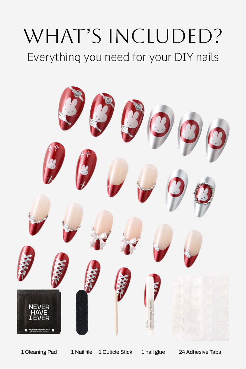 Never Have I Ever Press-On Nails Burgundy Miffy