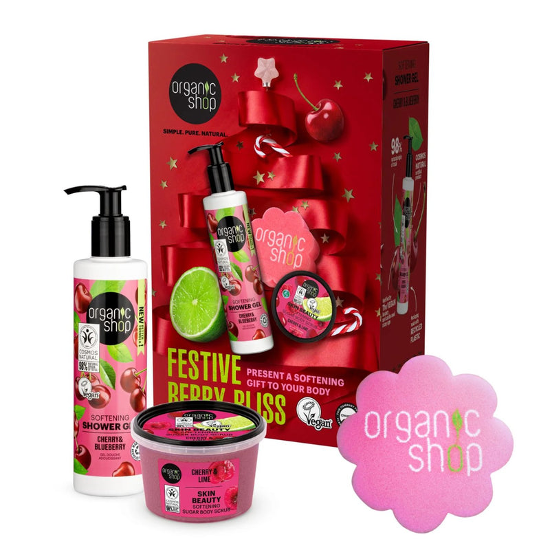 Organic Shop Festive Berry Bliss Softening Gift To Your Body, giftset met douchegel en bodyscrub