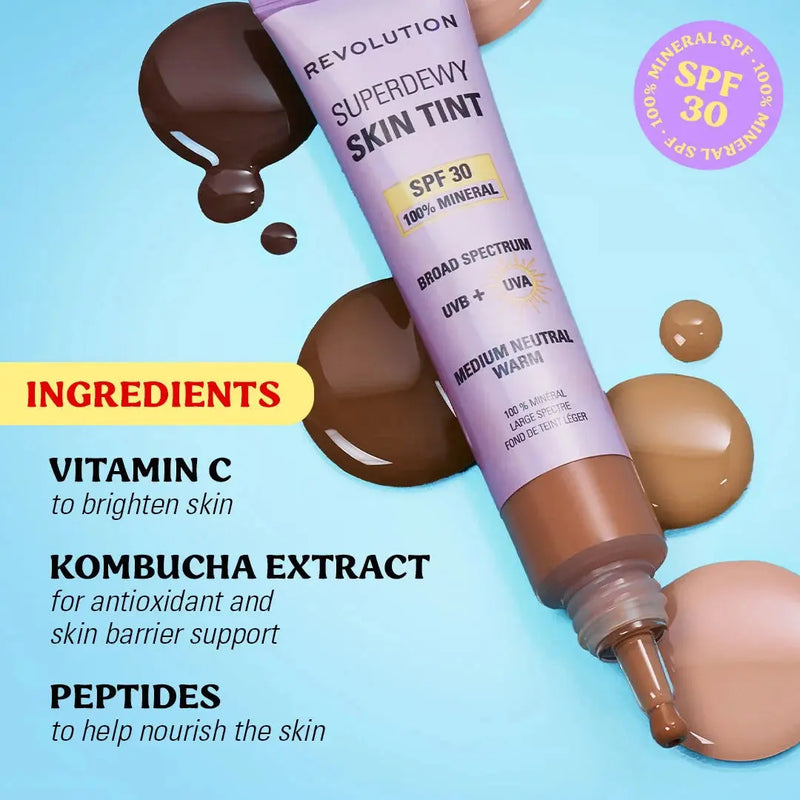 Revolution Superdewy SPF30 Skin Tint Medium Neutral, lichte foundation met SPF30, foto 3 van 5