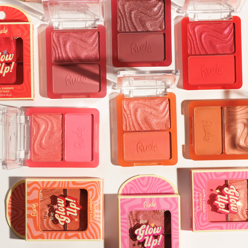 Rude Cosmetics The Glow Up! Matte & Shimmer Blush Duo Pink Aura, 2-in-1 blush duo, foto 4 van 9