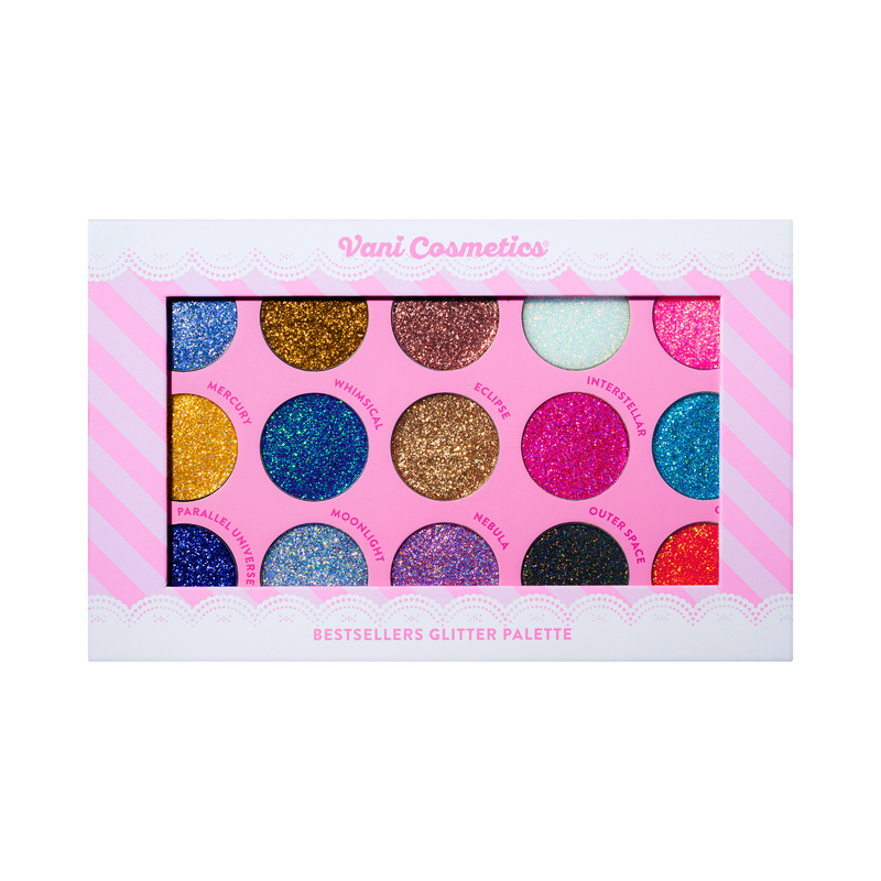 Vani Cosmetics Bestsellers Glitter Palette, oogschaduw met 18 glitters