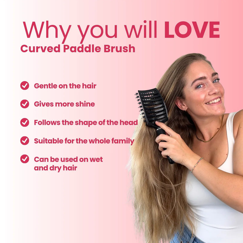 Yuaia Haircare Curved Paddle Brush with Boar Bristles, haarborstel met zwijnenharen, foto 2 van 5