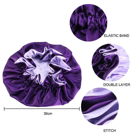 African Fabs Purple Satin Hair Bonnet Reversable