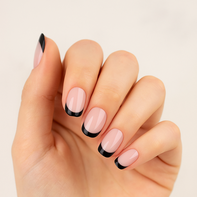 Boozyshop Press On French Nails Black /  Pink