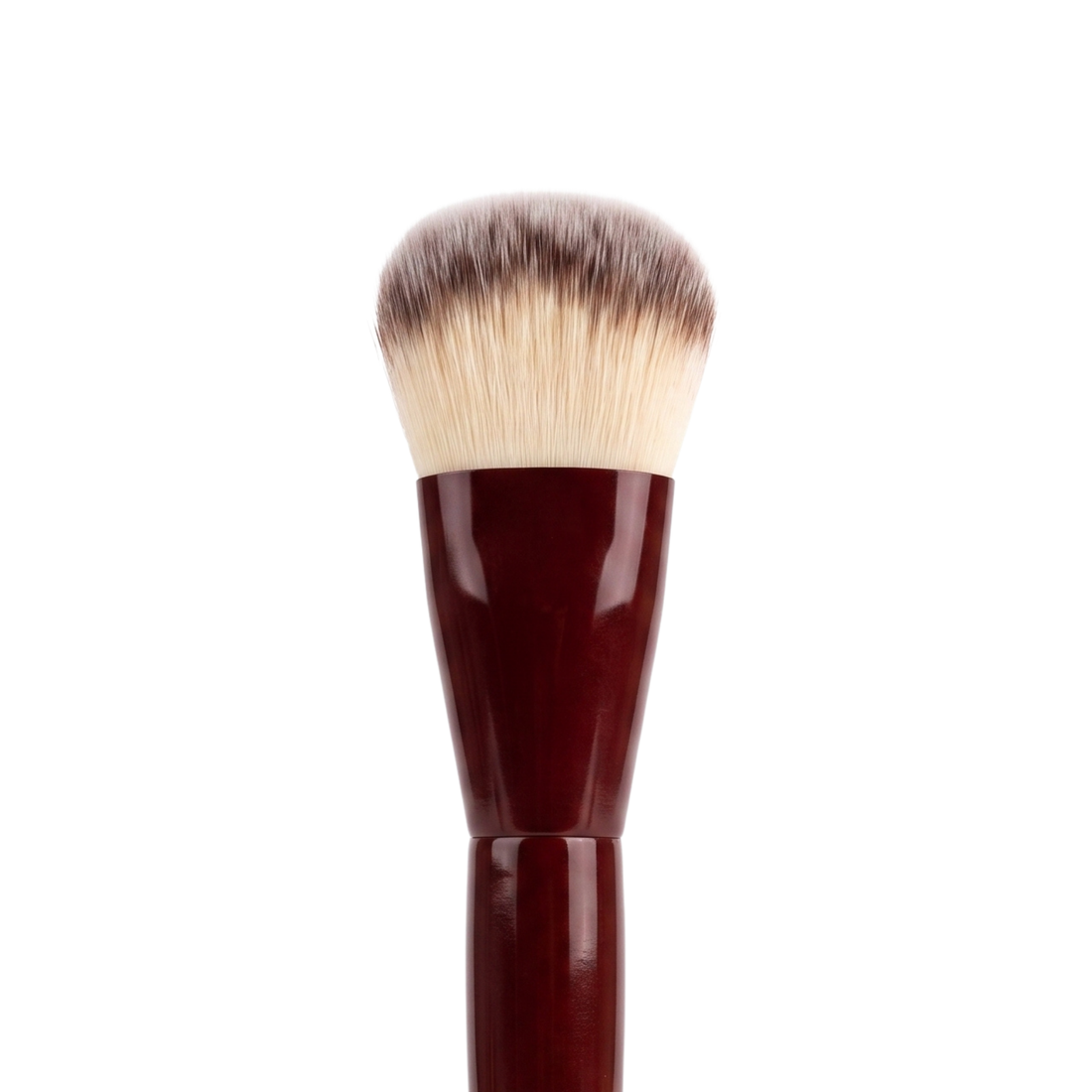 Boozyshop Flawless Contoured Foundation Brush, Nahaufnahme des Pinselkopfs vor weißem Hintergrund