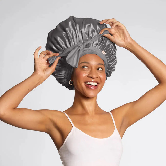 Kitsch Adjustable Oversized Satin Bonnet Charcoal