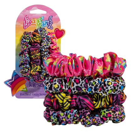 Kitsch Lisa Frank Ruched Satin Scrunchies Rainbow Leopard