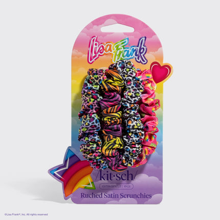 Kitsch Lisa Frank Ruched Satin Scrunchies Rainbow Leopard