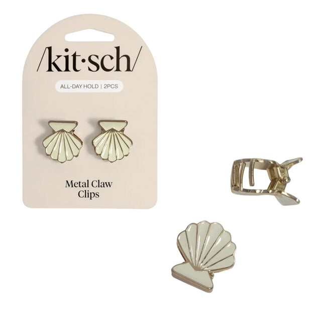 Kitsch Metal Clam Shell Hair Clip 2pc Set Gold & Pearlized Cream