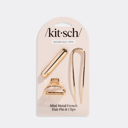 Kitsch Mini Metal French Hair Pin & Clips Set Gold
