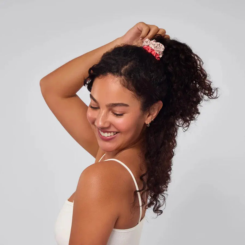 Kitsch Ruched Satin Scrunchies 5pc Set Assorted Cherry Blossom