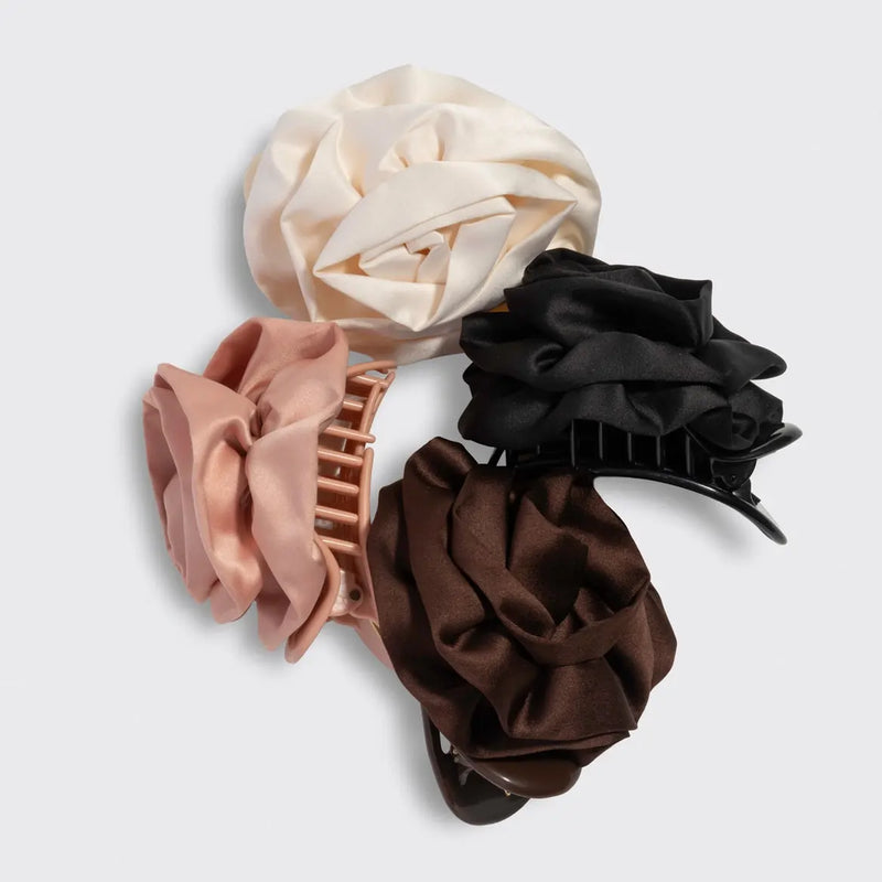 Kitsch Satin Rosette Flat Cloud Clip Chocolate