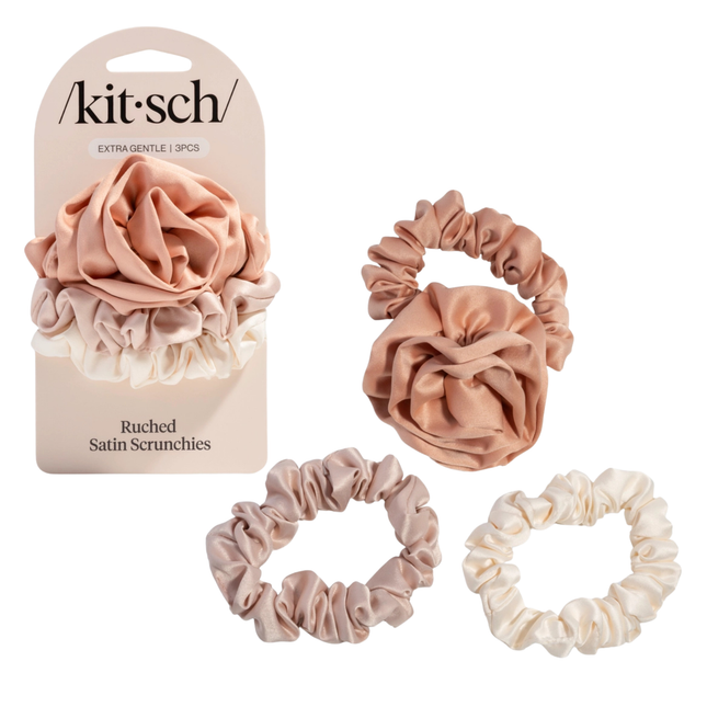 Kitsch Satin Rosette Ruched Scrunchies Set Terracotta