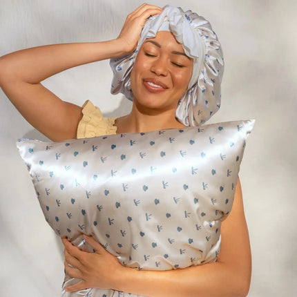 Kitsch Standard Satin Pillowcase Pearlized Cream & Coastal Blue