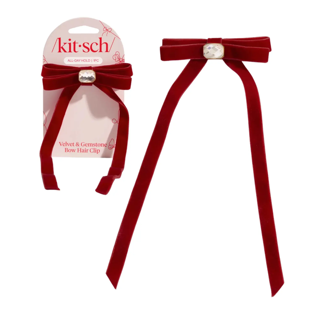 Kitsch Velvet & Gemstone Bow Hair Clip