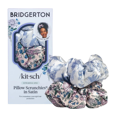 Kitsch x Bridgerton Satin Pillow Scrunchies Toile In Bloom
