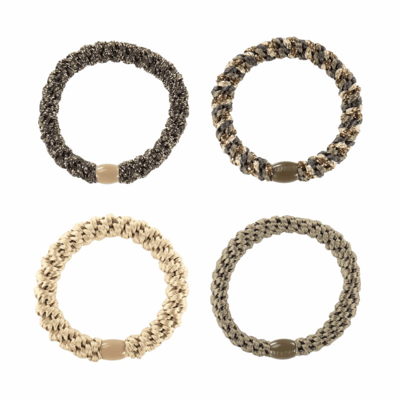 Kknekki Bundle 12 Ponytail Holders, set van vier geweven haarelastiekjes in bruine en neutrale tinten