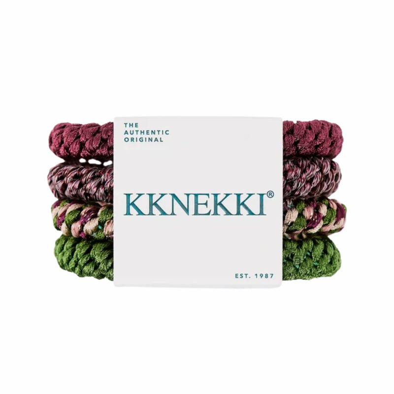 Kknekki Bundle 66, set van 4 zachte haarelastiekjes in roze en groene kleuren