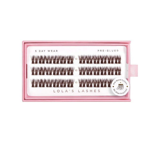 Lola's Lashes Pre-glued Lashes Dark Cocoa 12mm, voorgelijmde wimperclusters in diepbruin