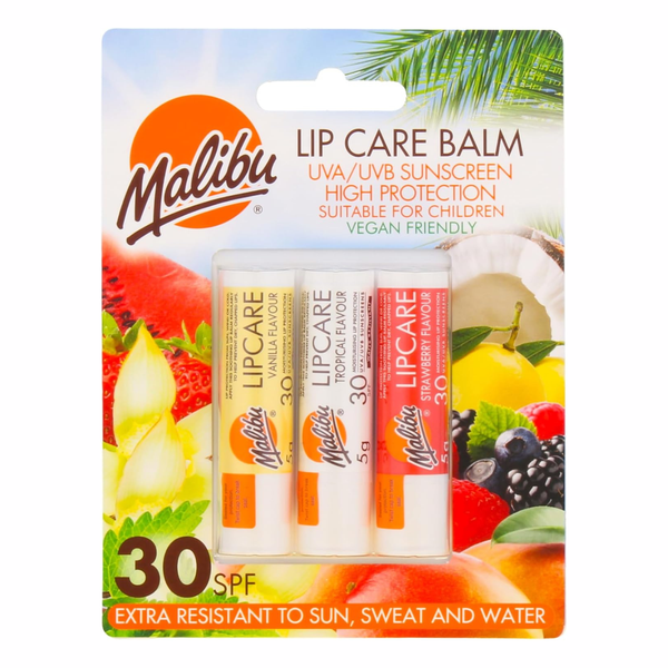 Malibu Suncare SPF 30 Lip Balm Assorted Vanilla Tropical & Strawberry