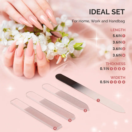 MelodySusie Double Sided 360 Grit Glass Nail File Set 4Pcs