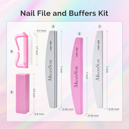 MelodySusie Professional Nail Files & Buffers 100/180 Grit 16Pcs