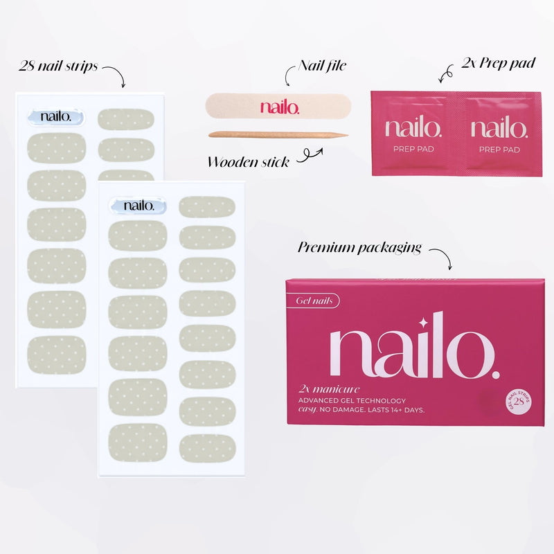 Nailo gellak stickers Dot Dot White, nude met witte stipjes