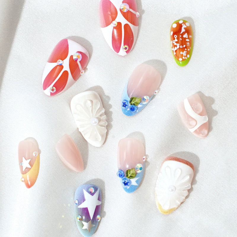 Never Have I Ever Press-on Nails Katseye Hootie Frutti, kleurrijke nepnagels met fruitig design., foto 4 van 5
