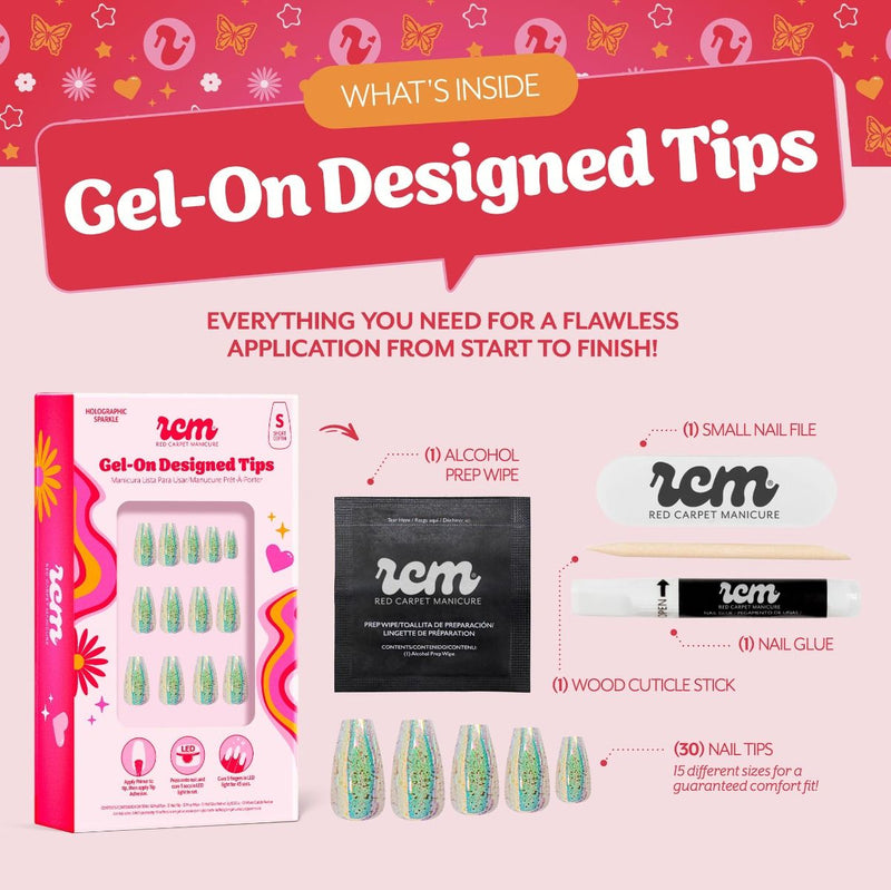 Red Carpet Manicure Gel-On Designed Tips Holographic Sparkle