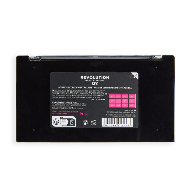 Rückseite der SFX Face Paint Palette mit Produktinformationen