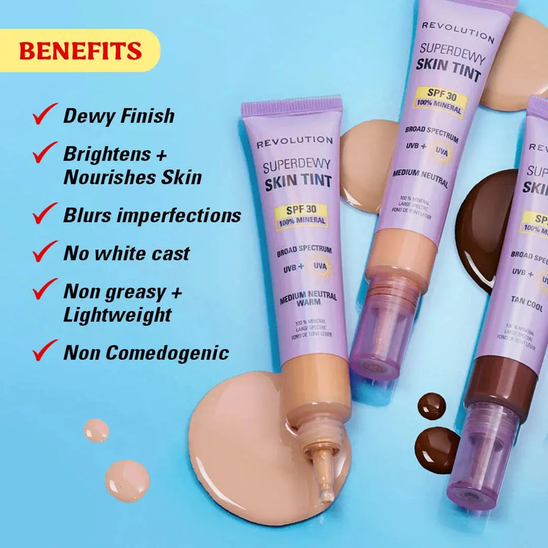 Revolution Superdewy SPF30 Skin Tint Fair Neutral Cool, lichtgewicht foundation, foto 4 van 5