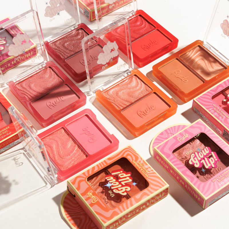 Rude Cosmetics The Glow Up! Matte & Shimmer Blush Duo Coral Gleam, 2-in-1 blush met matte en shimmer finish, foto 8 van 9