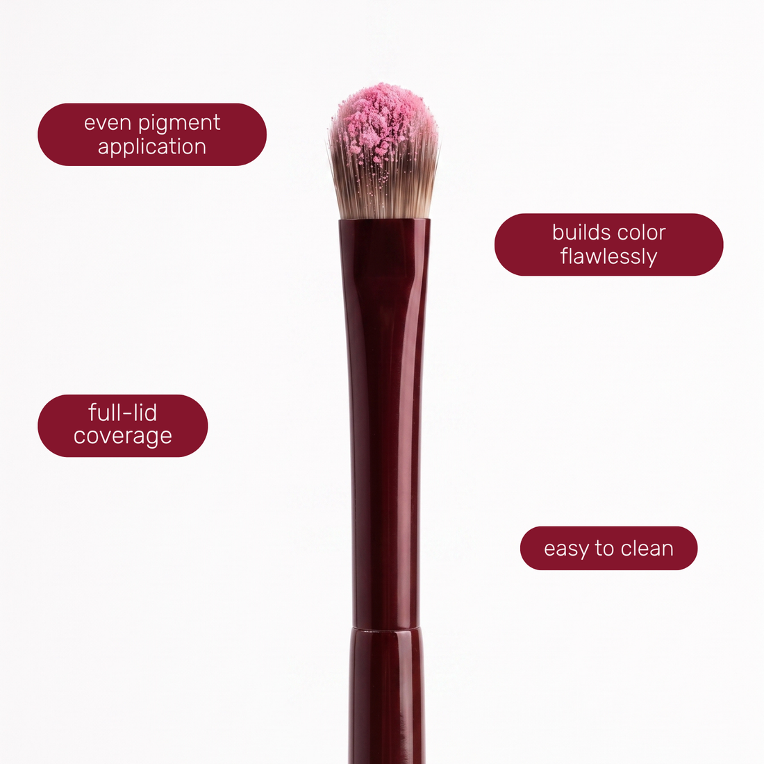 Pinselkopf des Boozyshop Flawless Shader Brush mit Textlabels zur Anwendung