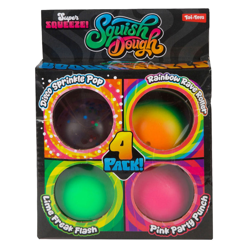 Squishdough Neon Glitter Stress Ball 4 Pack