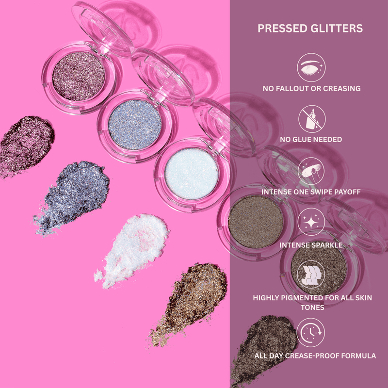 Vani Cosmetics Pressed Glitter Ethereal, koraalroze glitter oogschaduw met groene shift, foto 4 van 6