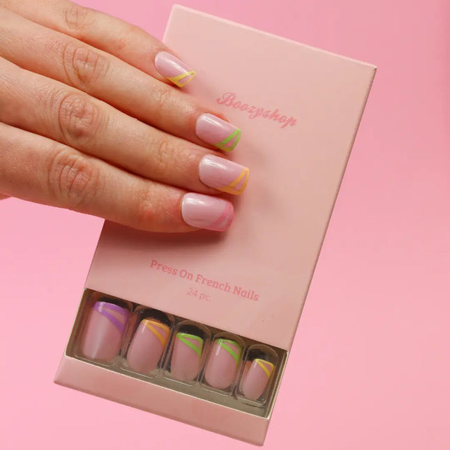 Boozyshop Press On French Nails Triangle Multicolor