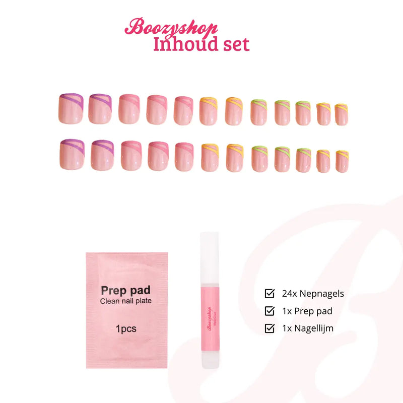 Boozyshop Press On French Nails Triangle Multicolor