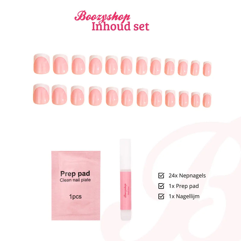 Boozyshop Press On French Nails White / Pink